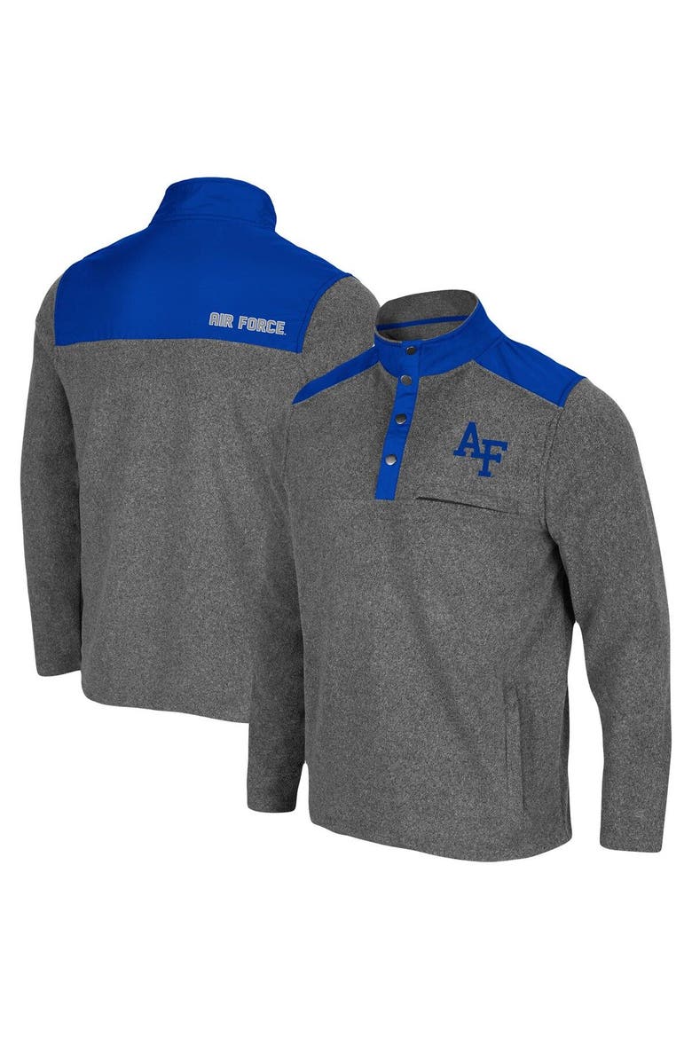 Men's Colosseum Heathered Charcoal/Royal Air Force Falcons Huff Snap Pullover, Main, color, Heather Charcoal