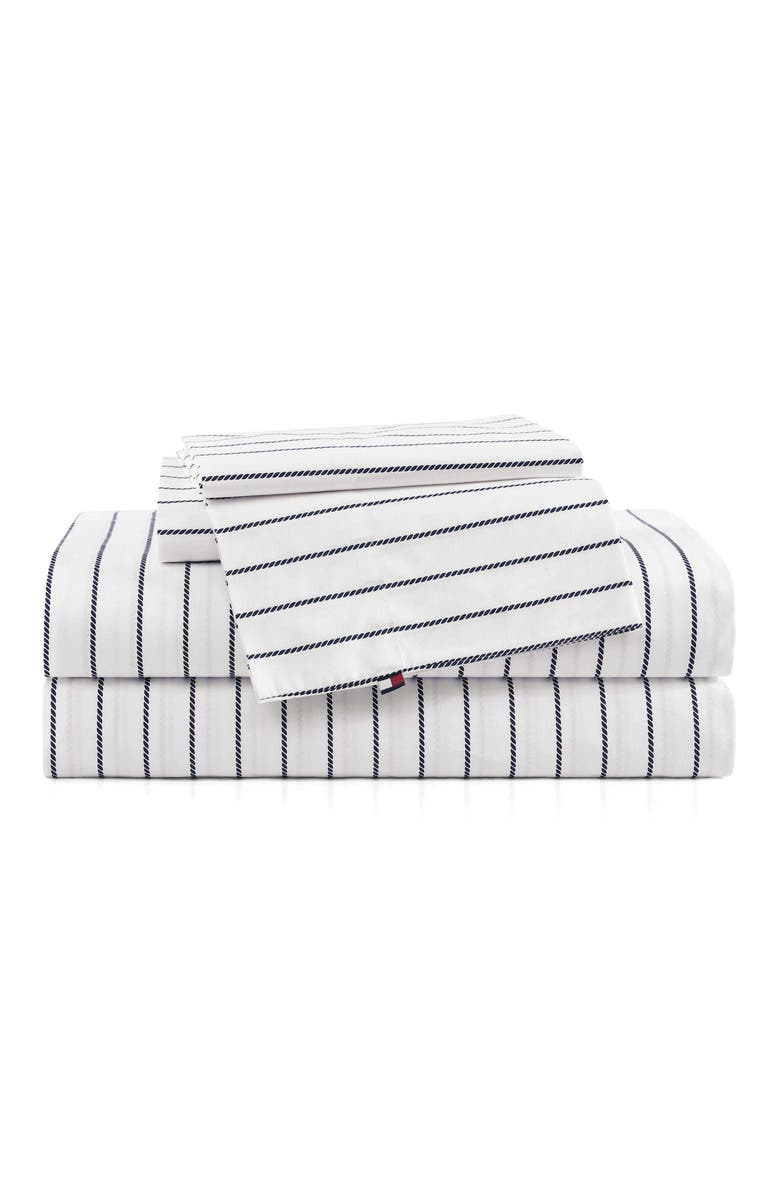 Tommy Hilfiger Rope Stripe Cotton Percale Sheet Set, Main, color, Dark Blue
