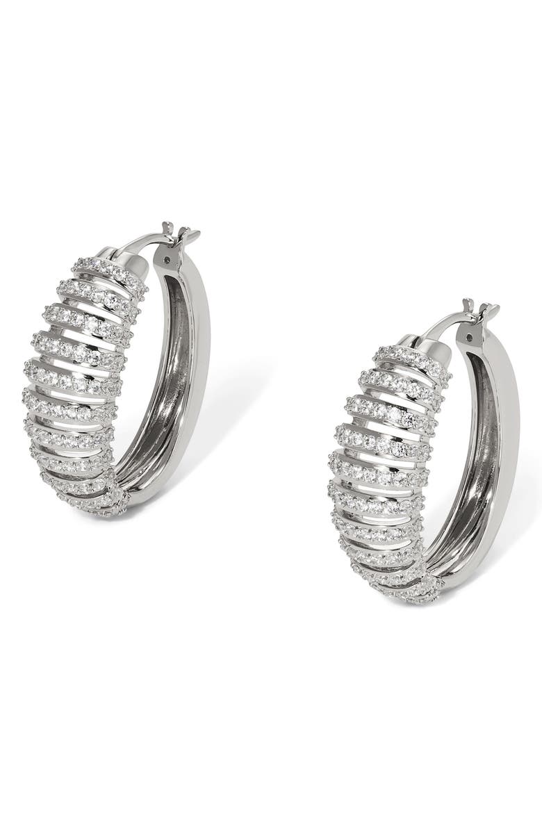 Nadri Juno Pavé Hoop Earrings, Main, color, Rhodium
