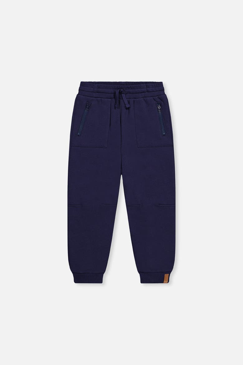 Fleece Zippered Pockets Ribbed Cuffs Sweatpants, Main, color, Dark Blue