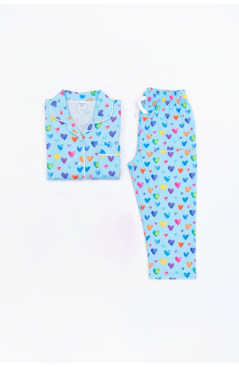 Preppy Goose Heart Printed Jersey Long Sleeve Pajama Pant Set, Alternate, color, Light Blue