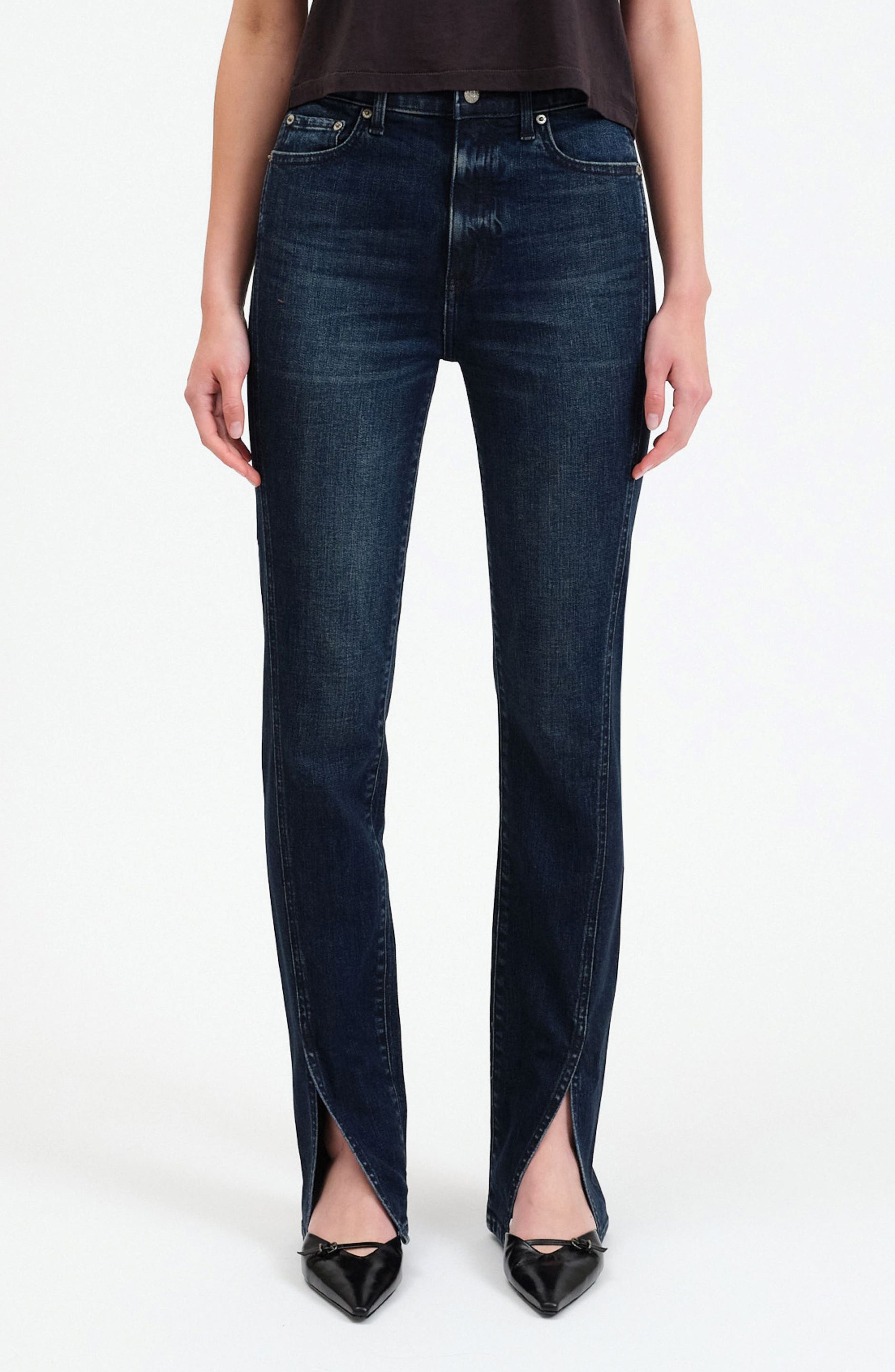 DAZE Downtown High Waist Split Hem Straight Leg Jeans