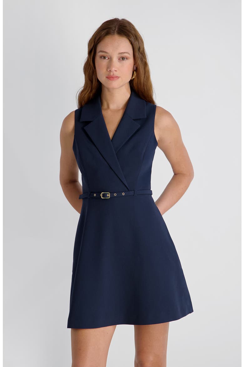 Azra Belted Sleeveless Twill Minidress, Alternate, color, MARINE