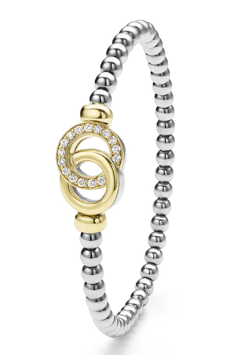 LAGOS Signature Caviar Two-Tone Interlock Diamond Stretch Bracelet, Alternate, color, Two Tone