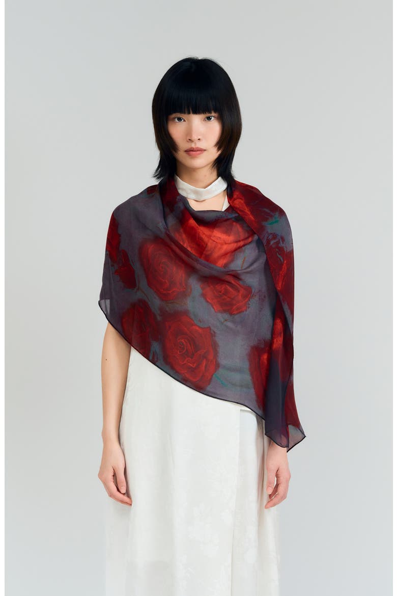 La Rosa Silk Scarf, Main, color, RED