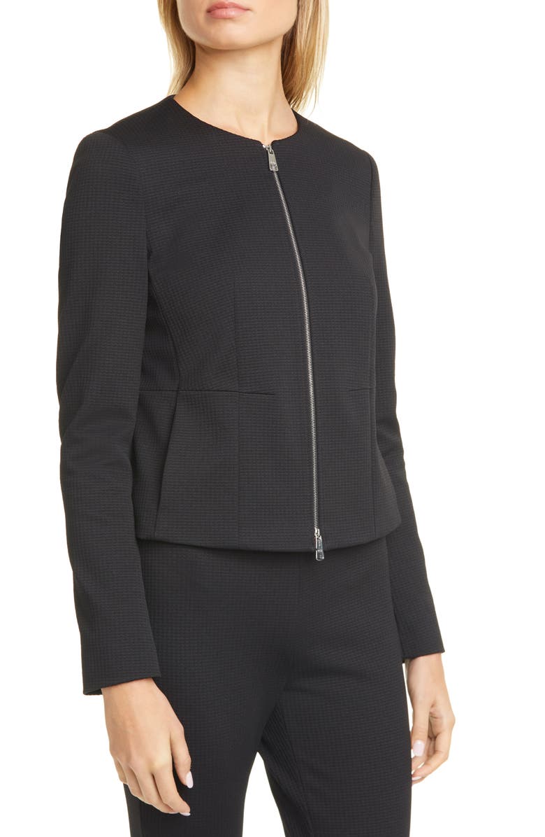 BOSS Jaxine Textured Zip Up Jacket, Alternate, color,