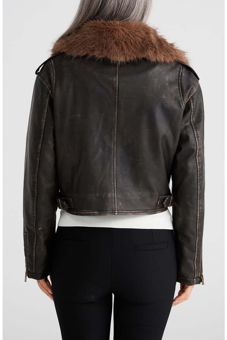 Rowan Faux Leather Jacket with Detachable Faux Fur Collar, Alternate, color, DARK BROWN
