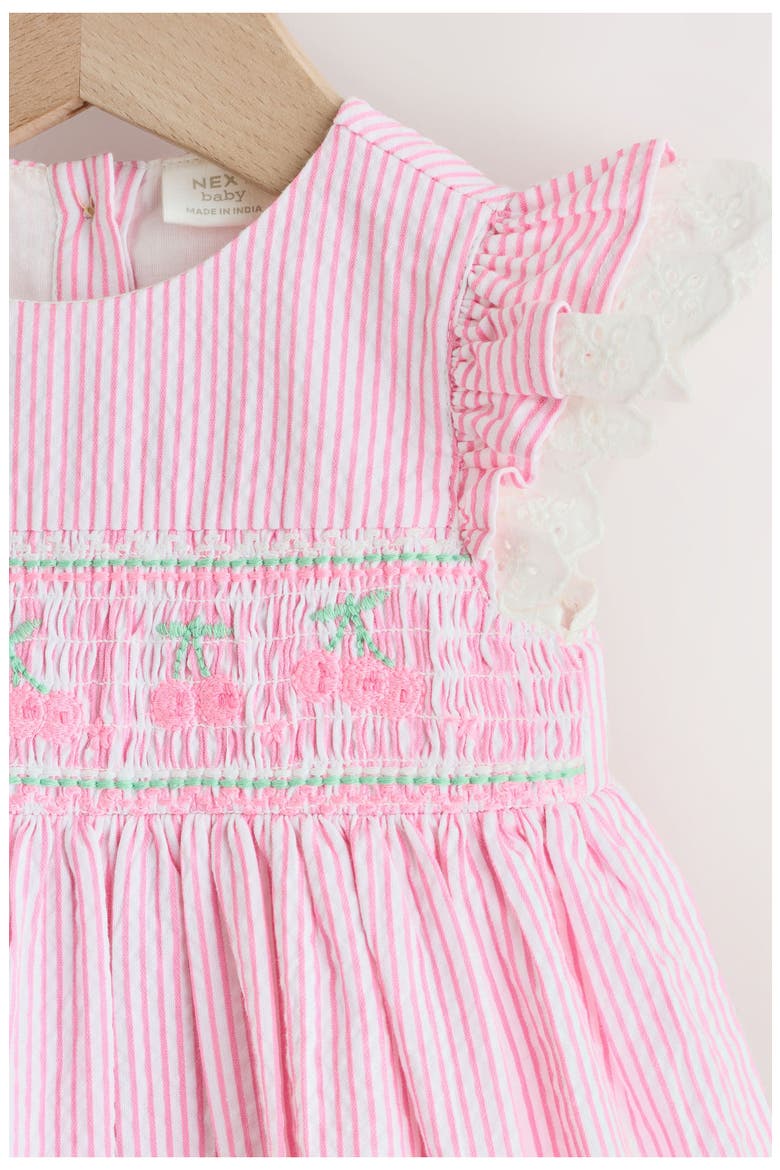 Stripe Cherry Embroidered Frill Dress & Bloomers Set, Alternate, color, PINK