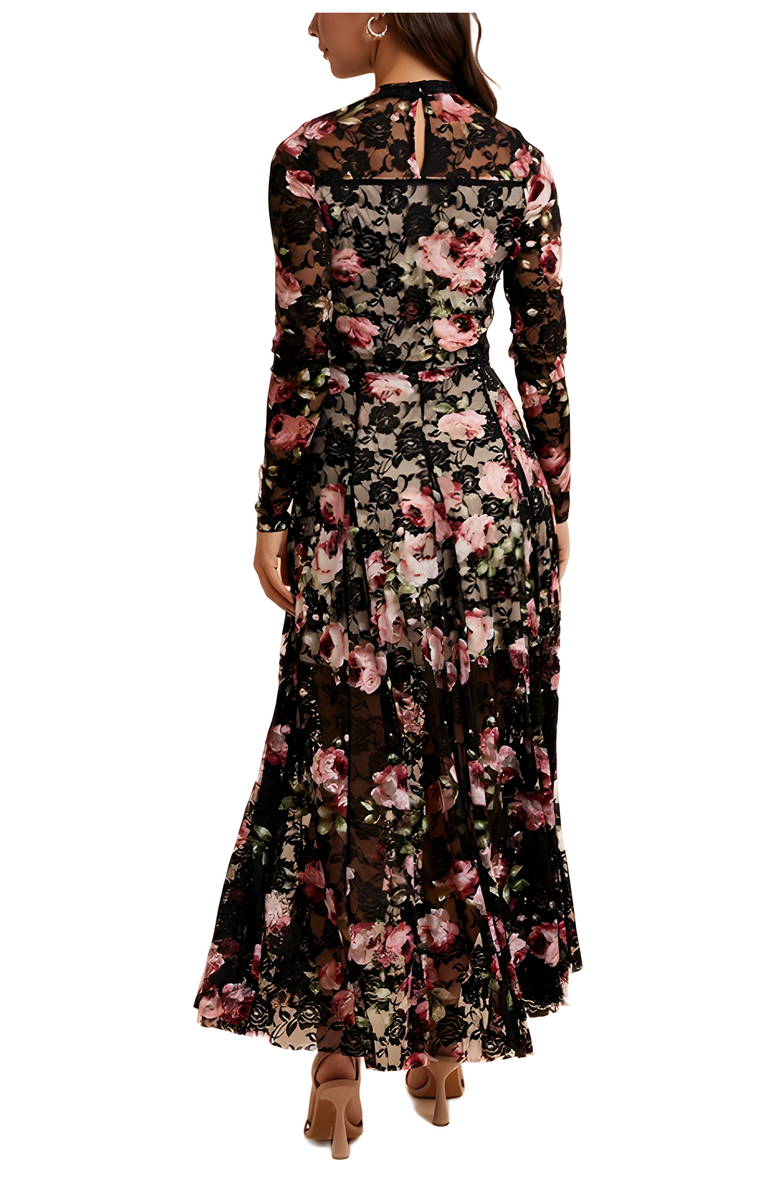 Knit and Lounge Long Sleeve Floral Lace Maxi Dress With Sheer Illusion Details, Alternate, color,
