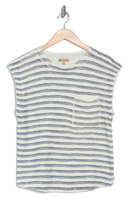 Democracy Stripe Cap Sleeve Pocket Sweater In White