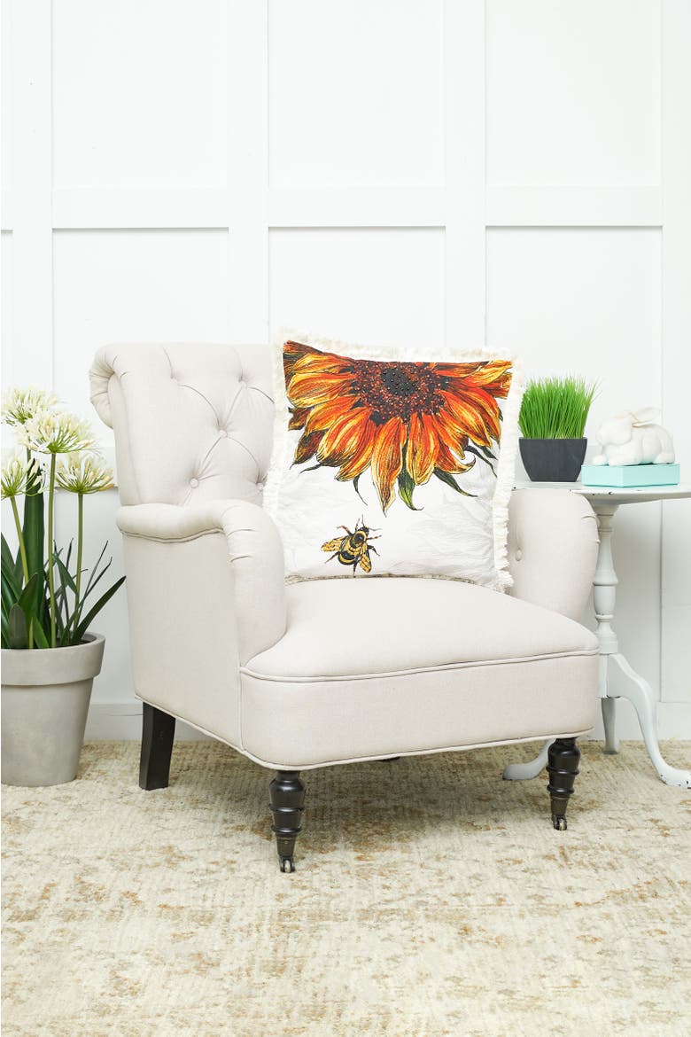 Botanical Bee & Sunflower Accent Throw Pillow 18" x 18", Alternate, color, Yellow
