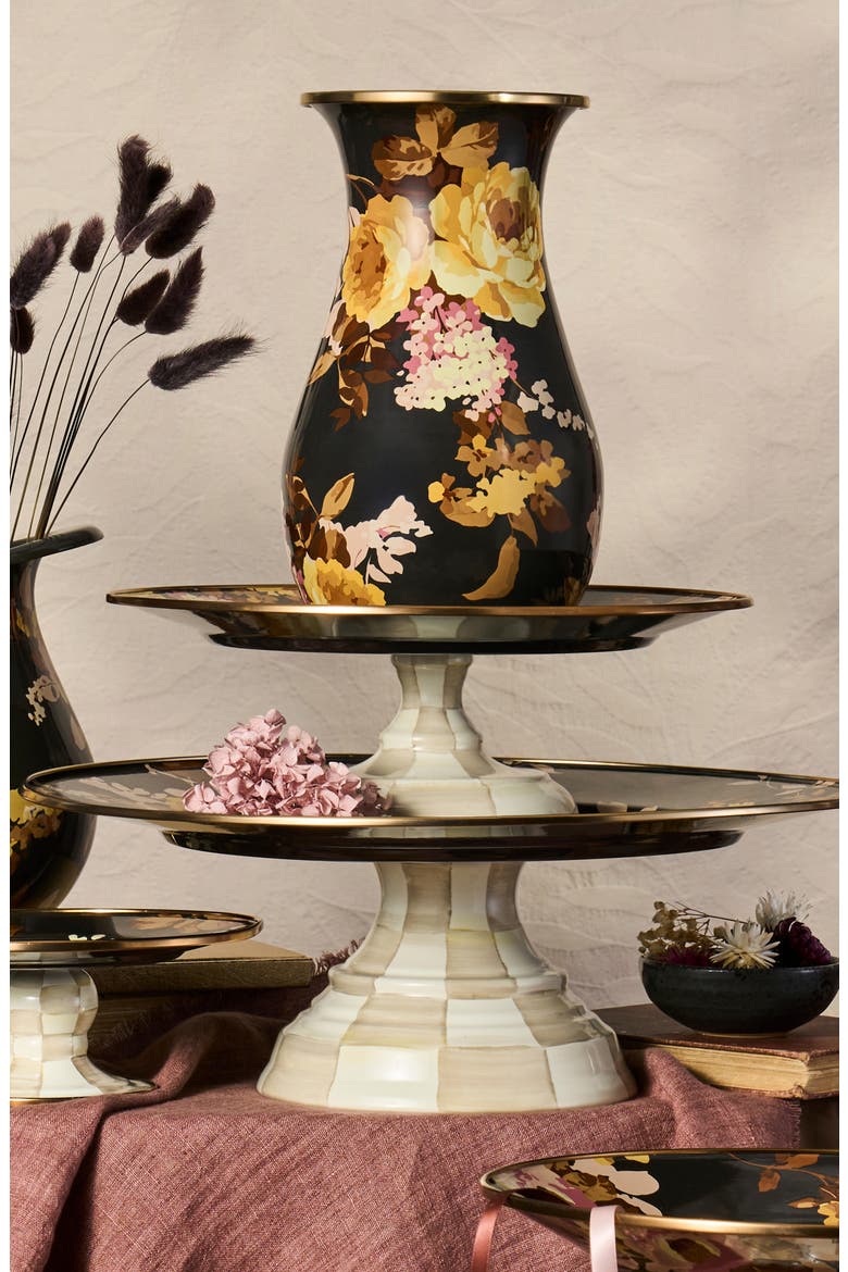 Wild Rose Small Pedestal Platter, Alternate, color, BROWN
