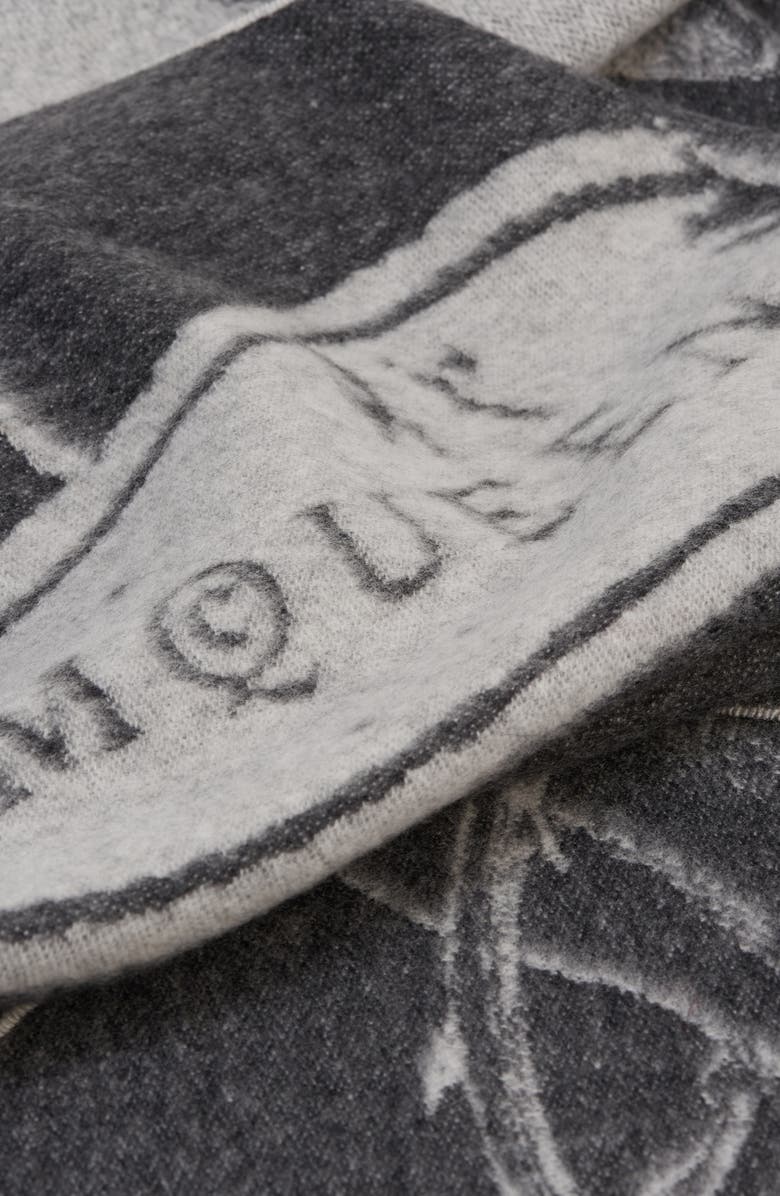 McQueen Tattoo Jacquard Wool & Cashmere Fringe Scarf, Alternate, color, Black