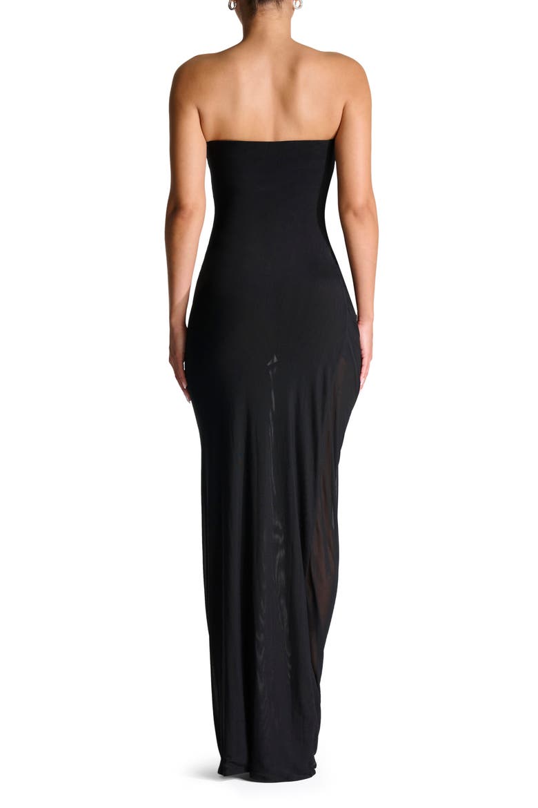 Strapless Shirred Sheer Mesh Body-Con Dress, Alternate, color, BLACK