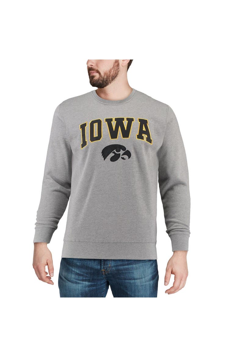 Men's Colosseum Heather Gray Iowa Hawkeyes Arch & Logo Crew Neck Sweatshirt, Alternate, color, Heather Gray