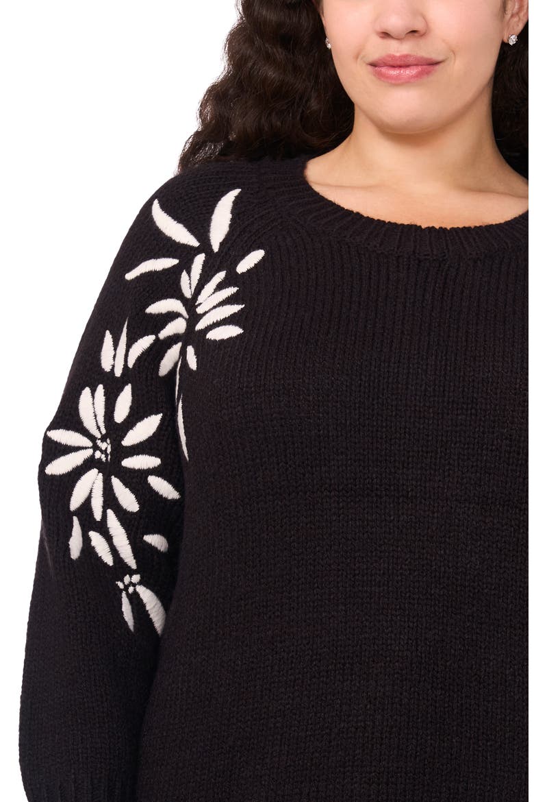 Embroidered Floral Sweater, Alternate, color, RICH BLACK