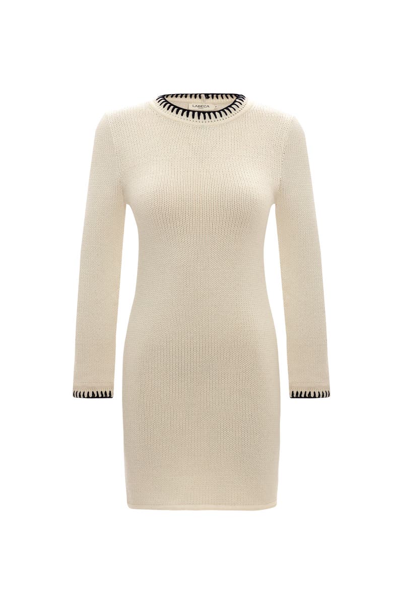 Labeca London Scarlett Contrast Stitch Wool Mini Dress, Alternate, color, White