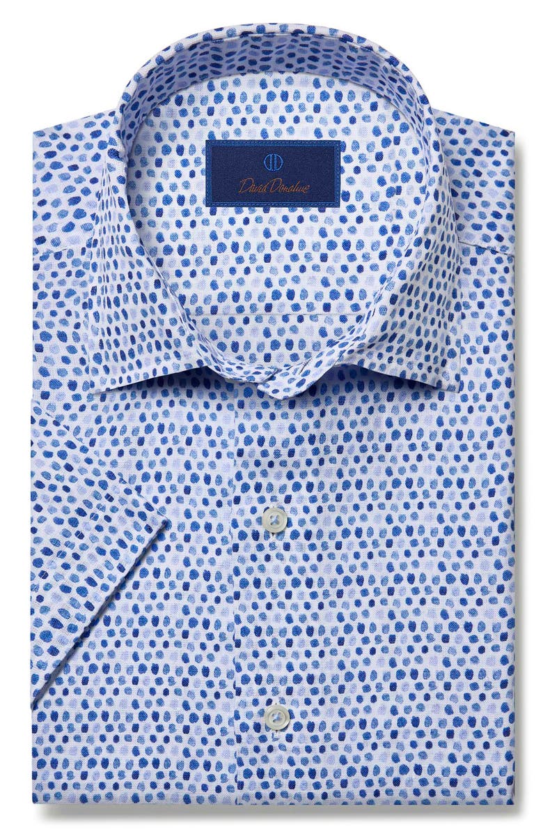 David Donahue Print Linen & Cotton Short Sleeve Button-Up Shirt, Main, color,