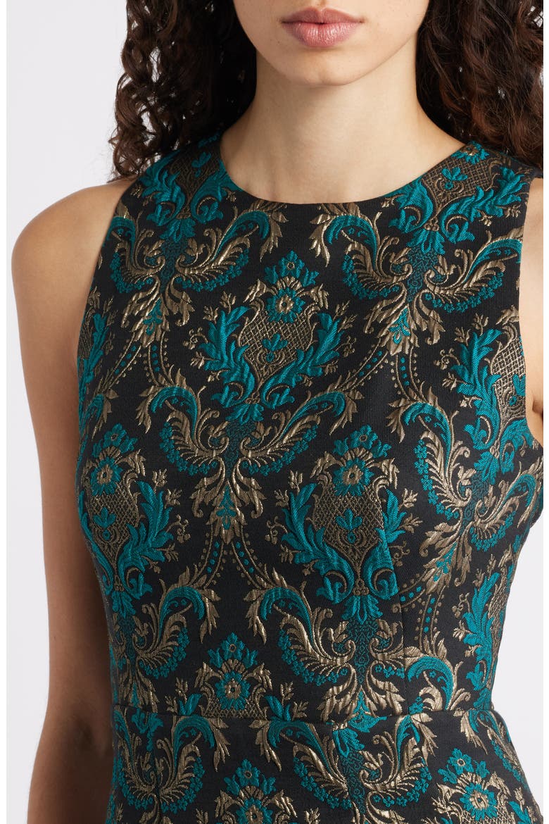 Sleeveless Metallic Jacquard Minidress, Alternate, color, BLACK/ EMERALD