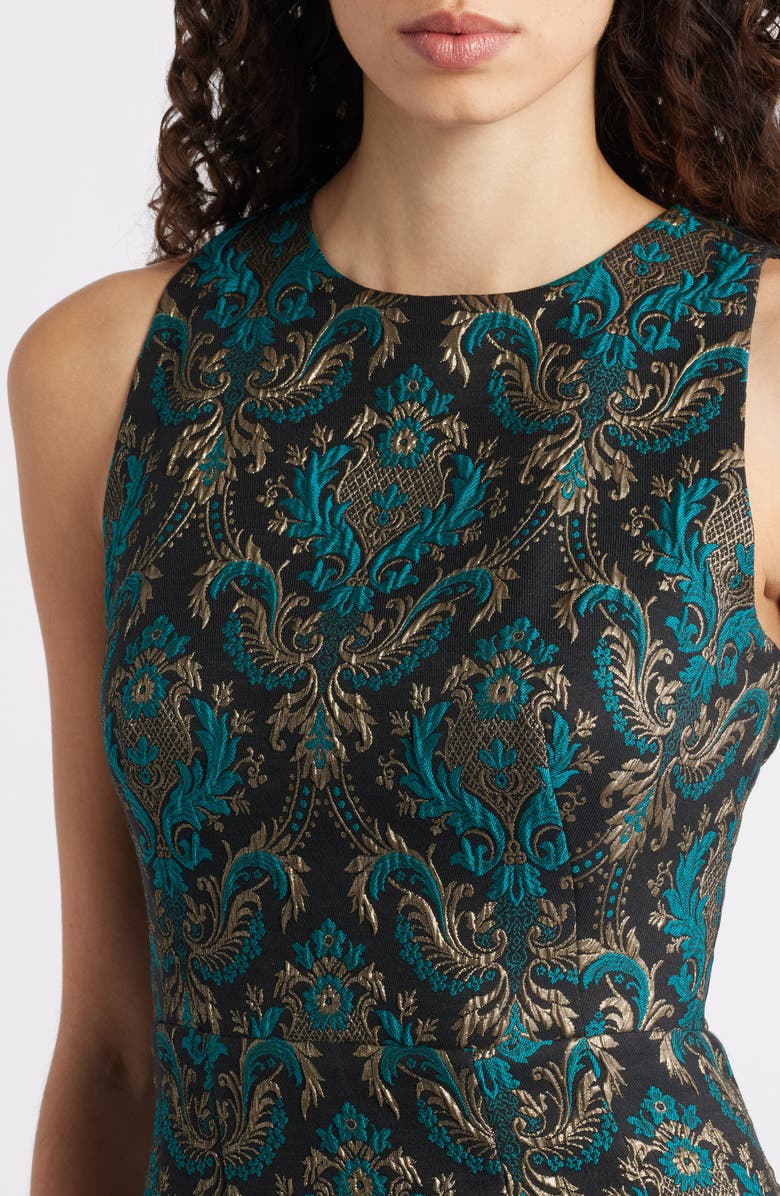 Vince Camuto Sleeveless Metallic Jacquard Minidress, Alternate, color, Black/ Emerald