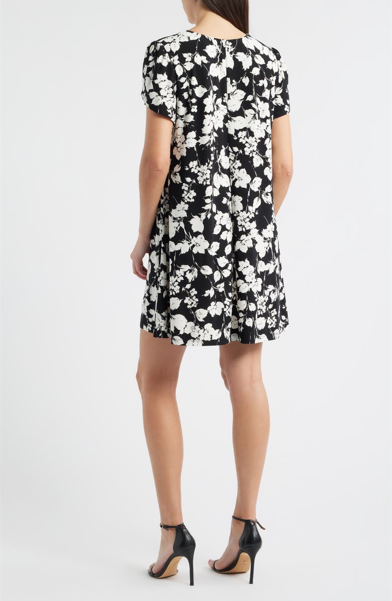 AK ANNE KLEIN Floral Tulip Sleeve Swing Dress, Alternate, color, Anne Black/ White Dove