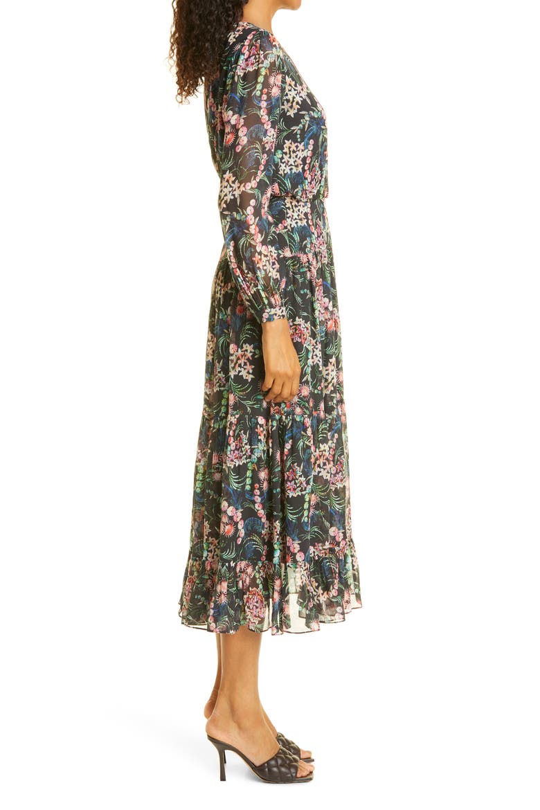 Isabel Fil Coupé Silk Blend Midi Dress, Alternate, color, NOIR STARBURST