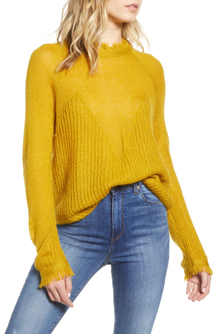 Fringe Trim Sweater, Main, color, MUSTARD