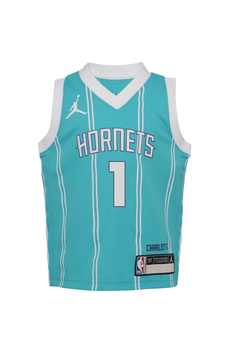 Nike Infant Jordan Brand LaMelo Ball Teal Charlotte Hornets Swingman Player Jersey - Icon Edition, Alternate, color,
