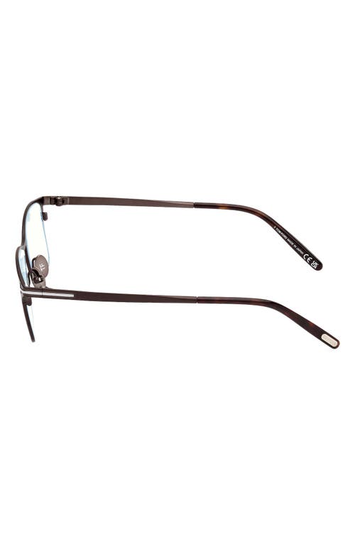 Tom Ford 54mm Rectangular Blue Light Blocking Glasses In Gunmetal Havana/t Logo