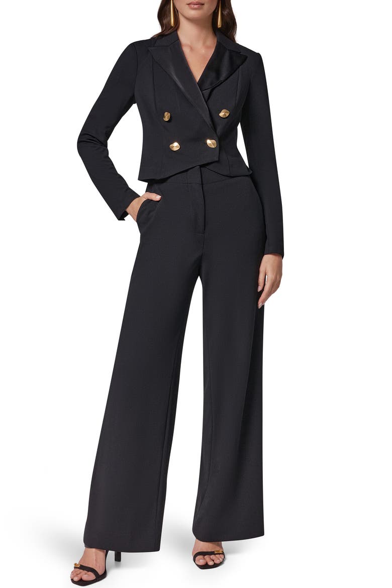 Long Sleeve Double Breasted Jumpsuit, Main, color, BLACK/ BLACK