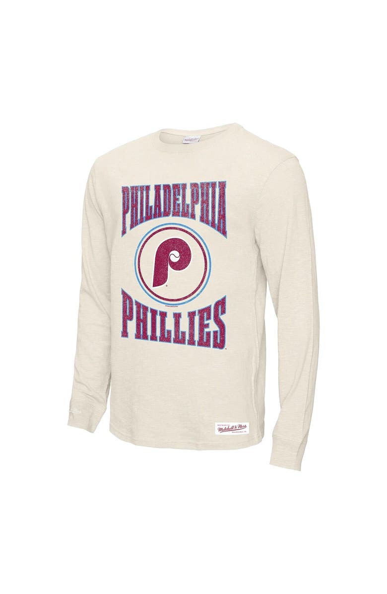Mitchell & Ness Men's Mitchell & Ness Cream Philadelphia Phillies Arched Logo Slub Long Sleeve T-Shirt, Alternate, color, 