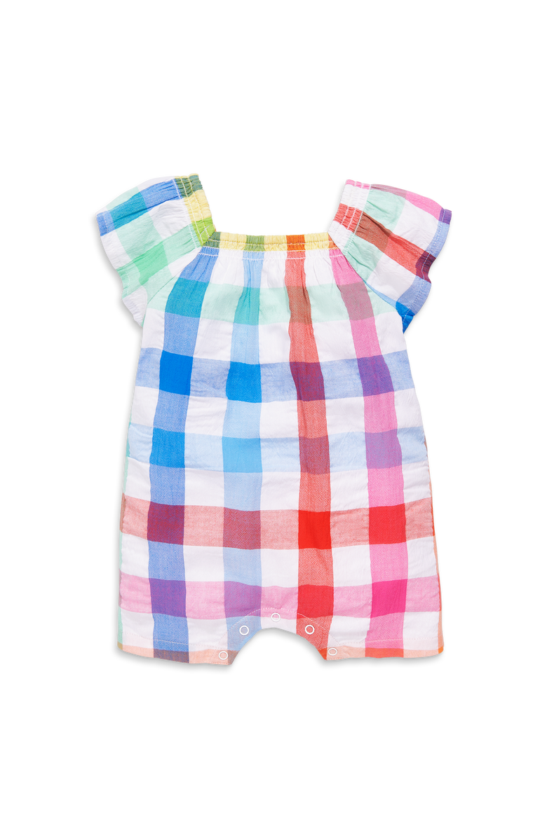 Primary Baby Flutter Sleeve Shortie In Rainbow Gingham, Main, color, White Rainbow Check