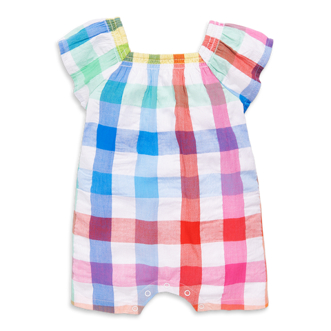 Baby Flutter Sleeve Shortie In Rainbow Gingham