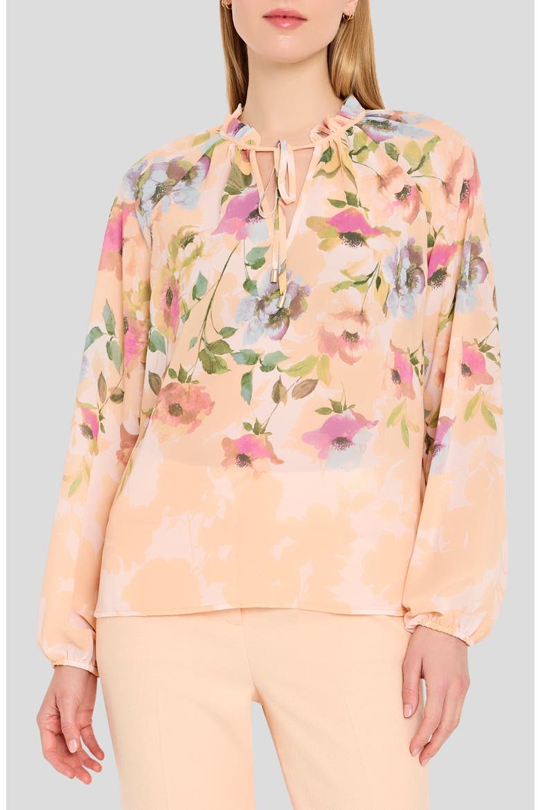 Floral Print Tie Neck Top, Main, color, BLUSH MULTI