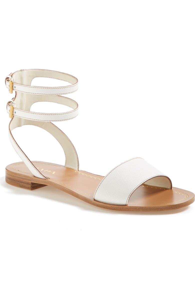 Prada Double Ankle Strap Flat Sandal, Alternate, color,