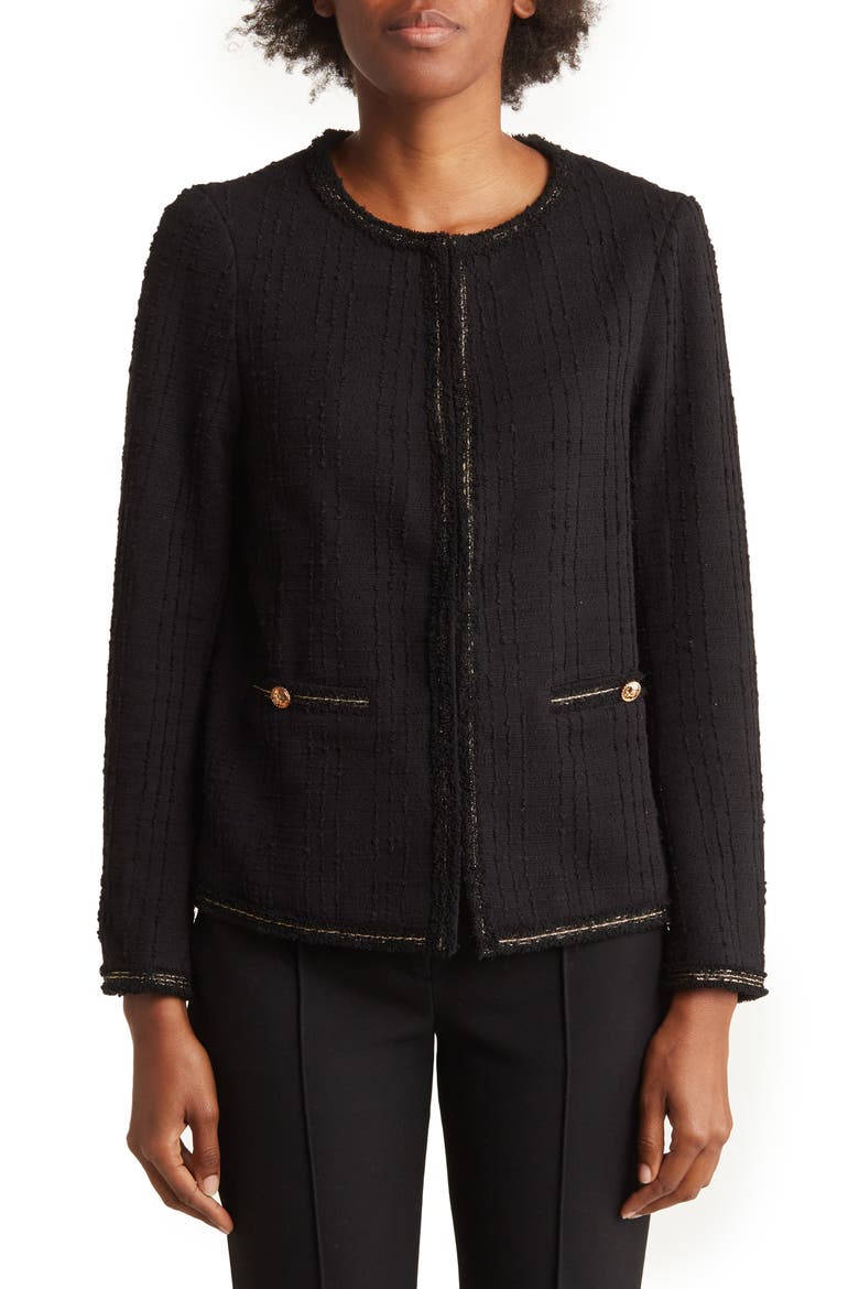 Metallic Trim Tweed Jacket, Alternate, color, BLACK W/ GOLD