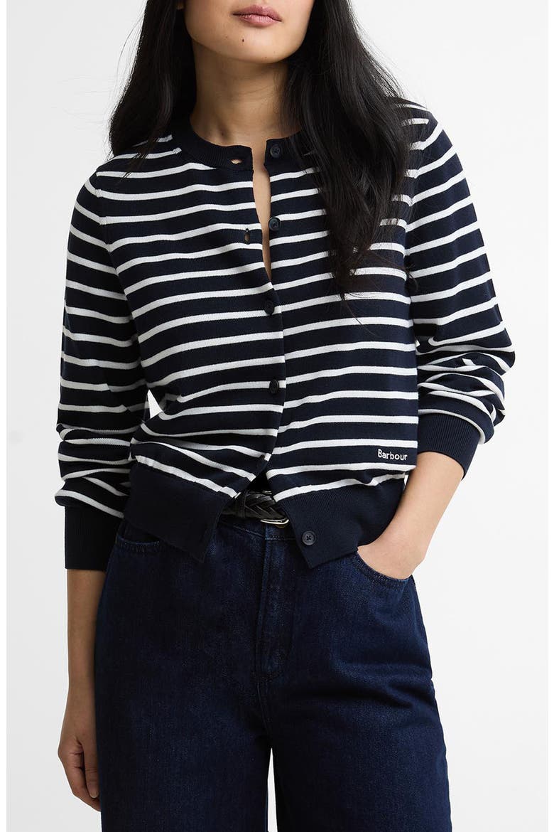 Baiton Stripe Cotton Cardigan, Main, color, DARK NAVY STRIPE