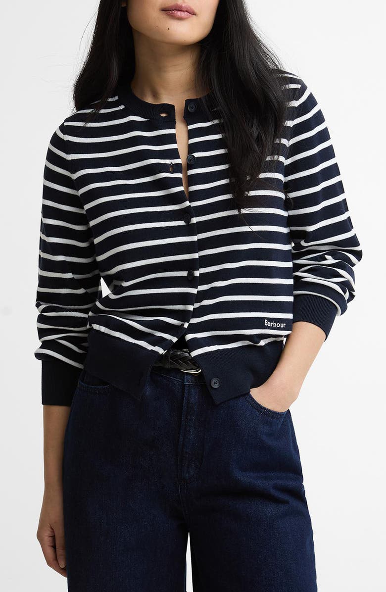 Barbour Baiton Stripe Cotton Cardigan, Main, color, Dark Navy Stripe