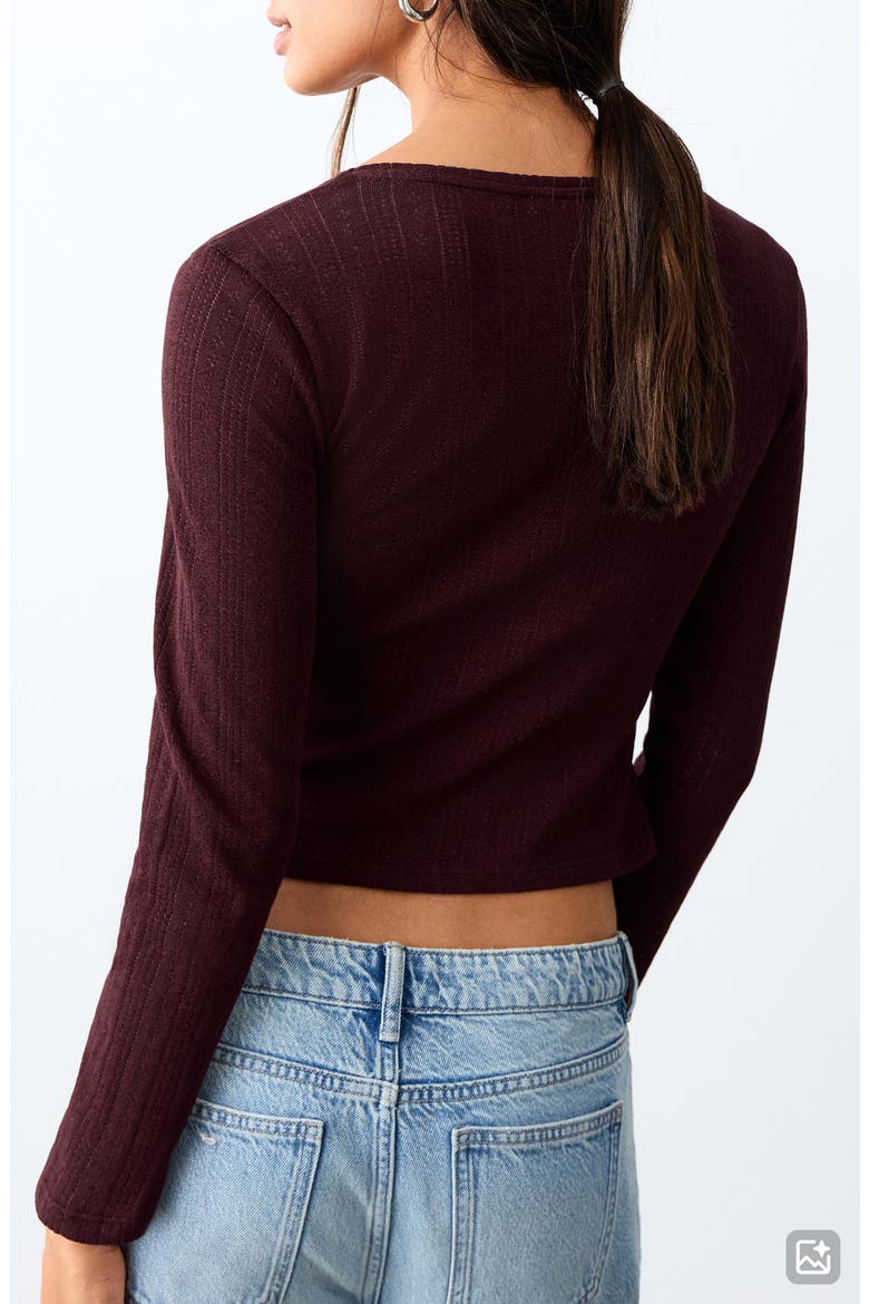 Pointelle Long Sleeve Crop T-Shirt, Alternate, color, BURGUNDY