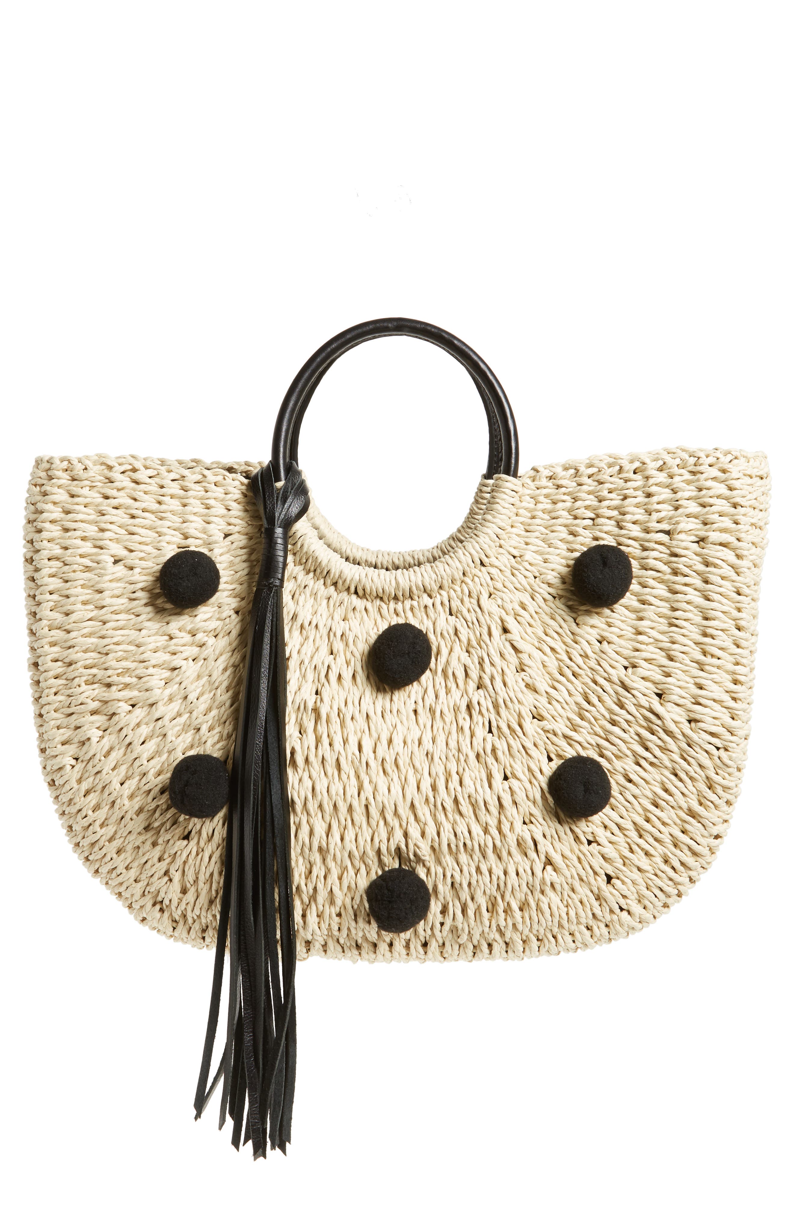 Rebecca Minkoff Straw Pom Pom Tote, Main, color, 