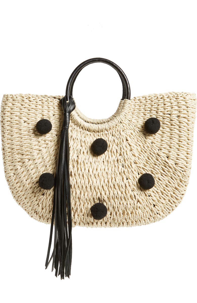 Rebecca Minkoff Straw Pom Pom Tote, Main, color,