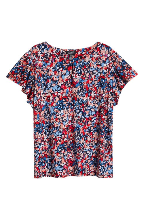 Jones New York Floral Flutter Sleeve Top In Coral Sun Multi