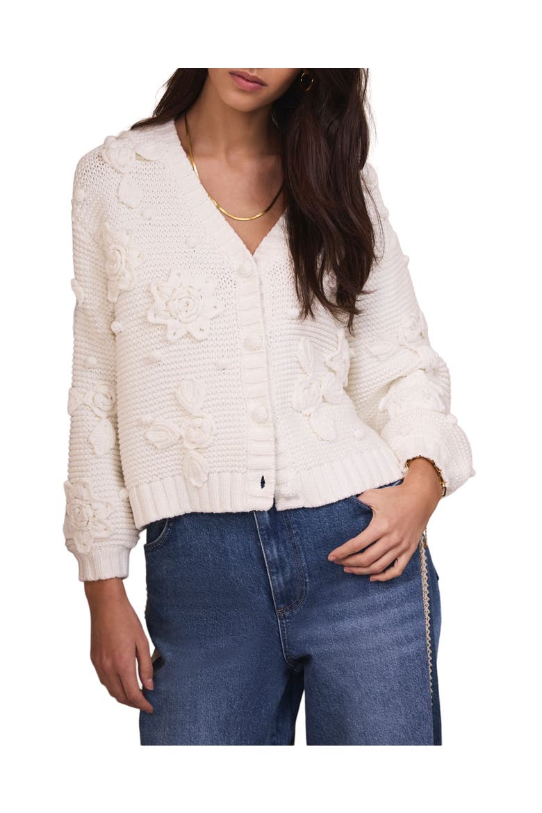 Applique Flower Cardigan, Alternate, color, Ivory