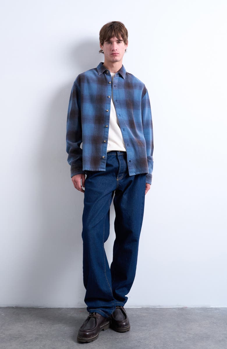 Topman Relaxed Plaid Shirt, Alternate, color, Medium Blue