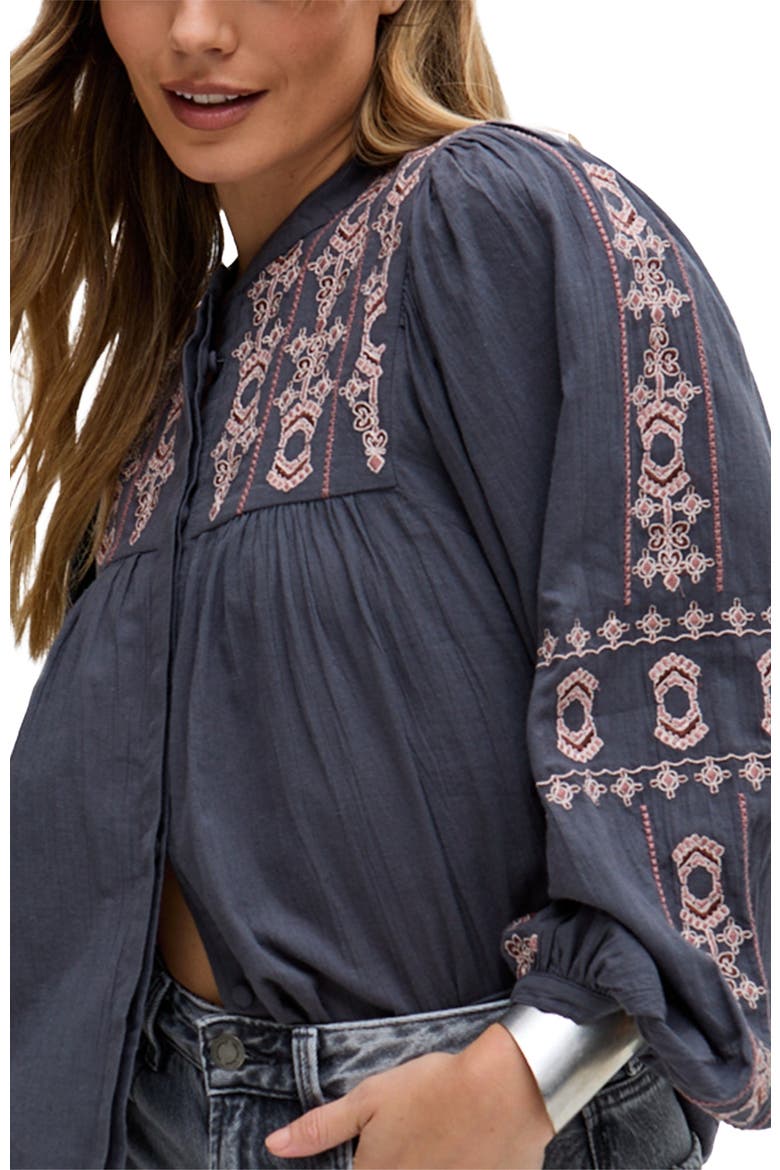 Demi Embroidered Ballon Sleeve Shirt, Alternate, color, Grey