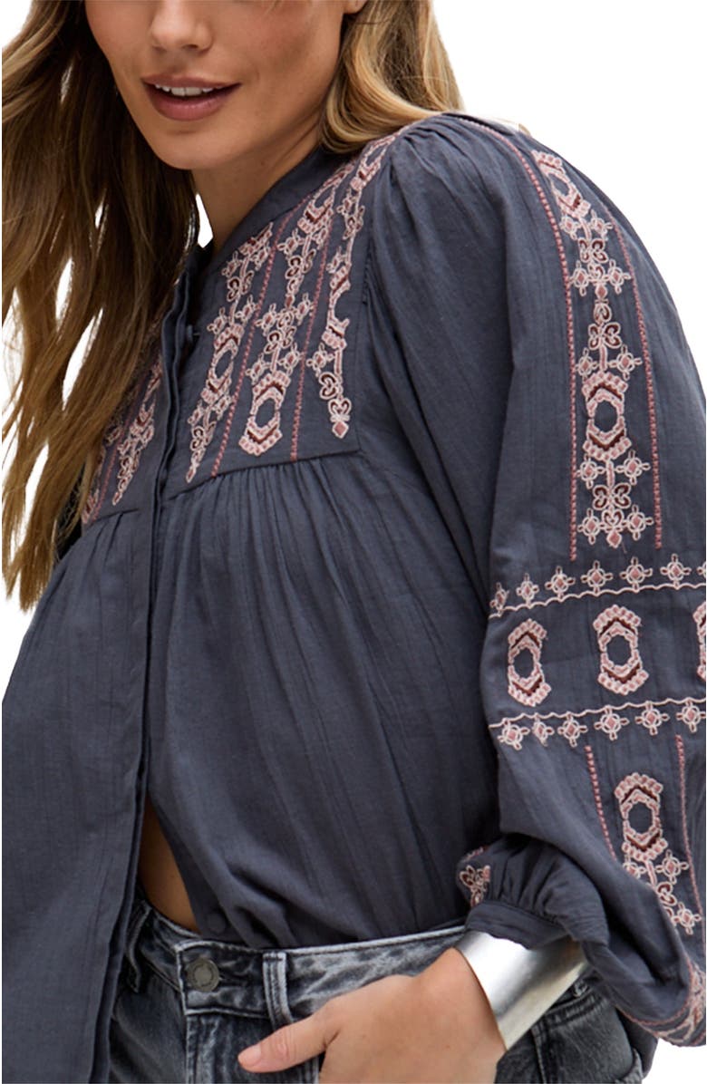 Raffya Demi Embroidered Ballon Sleeve Shirt, Alternate, color, Grey