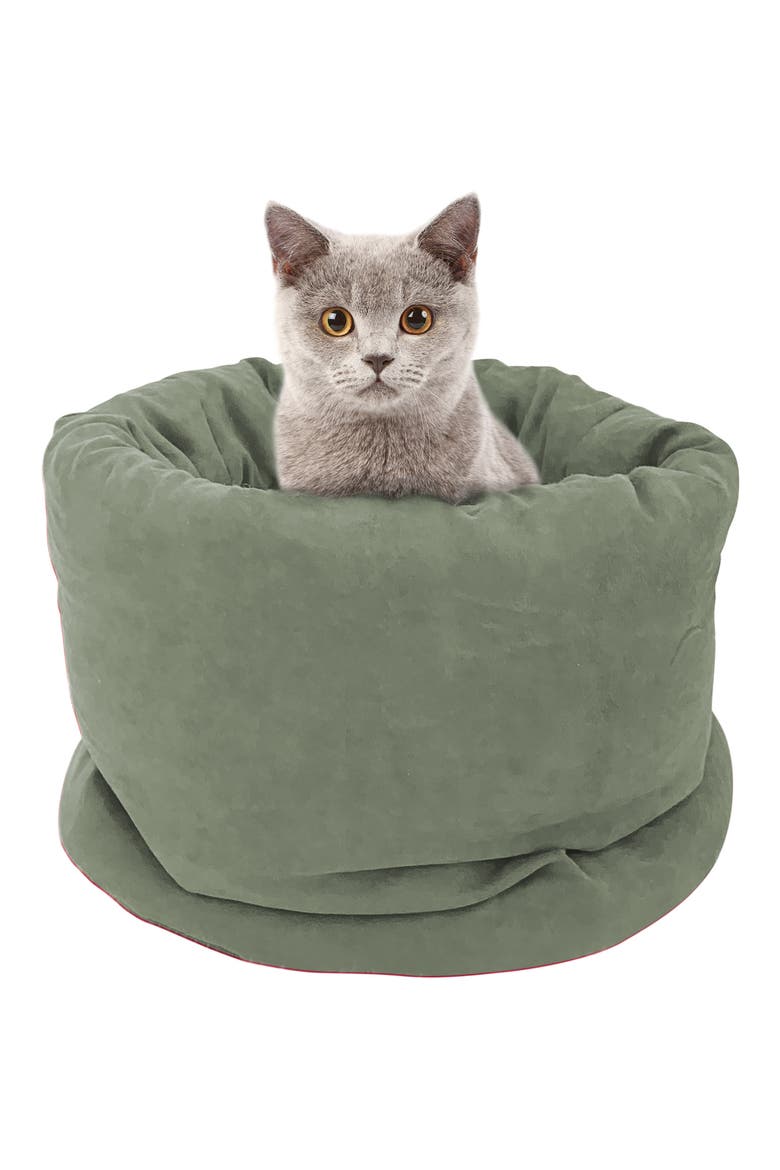 Covered Cat & Dog Burrow Bed, Alternate, color, SAGE GREEN