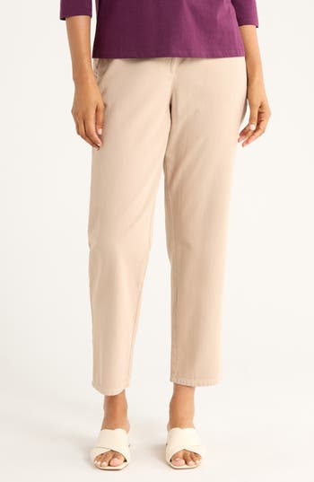 Eileen Fisher High Waist Stretch Organic Cotton Ankle Tapered Pants In White