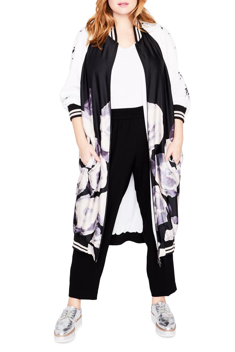 Floral Print Duster Bomber, Main, color, ROMANTIC ROSE COMBO
