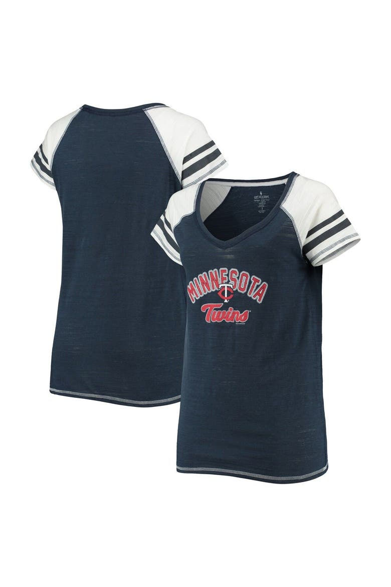 Women's Soft as a Grape Navy Minnesota Twins Curvy Colorblock Tri-Blend Raglan V-Neck T-Shirt, Main, color, Navy